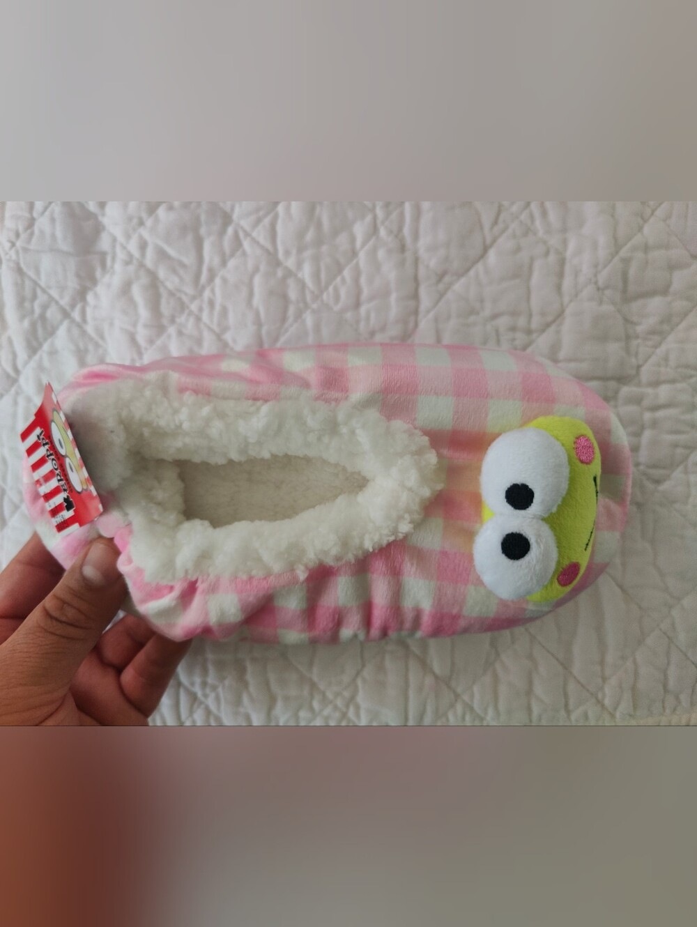 Sanrio Keroppi pink gingham plush slipper socks